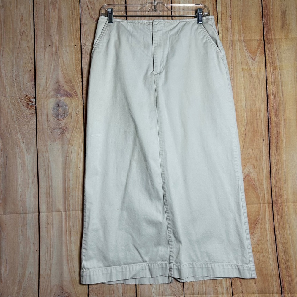 Old Navy Maxi Skirt Women 8 Beige Cotton Twill A-Line Coastal Minimalist